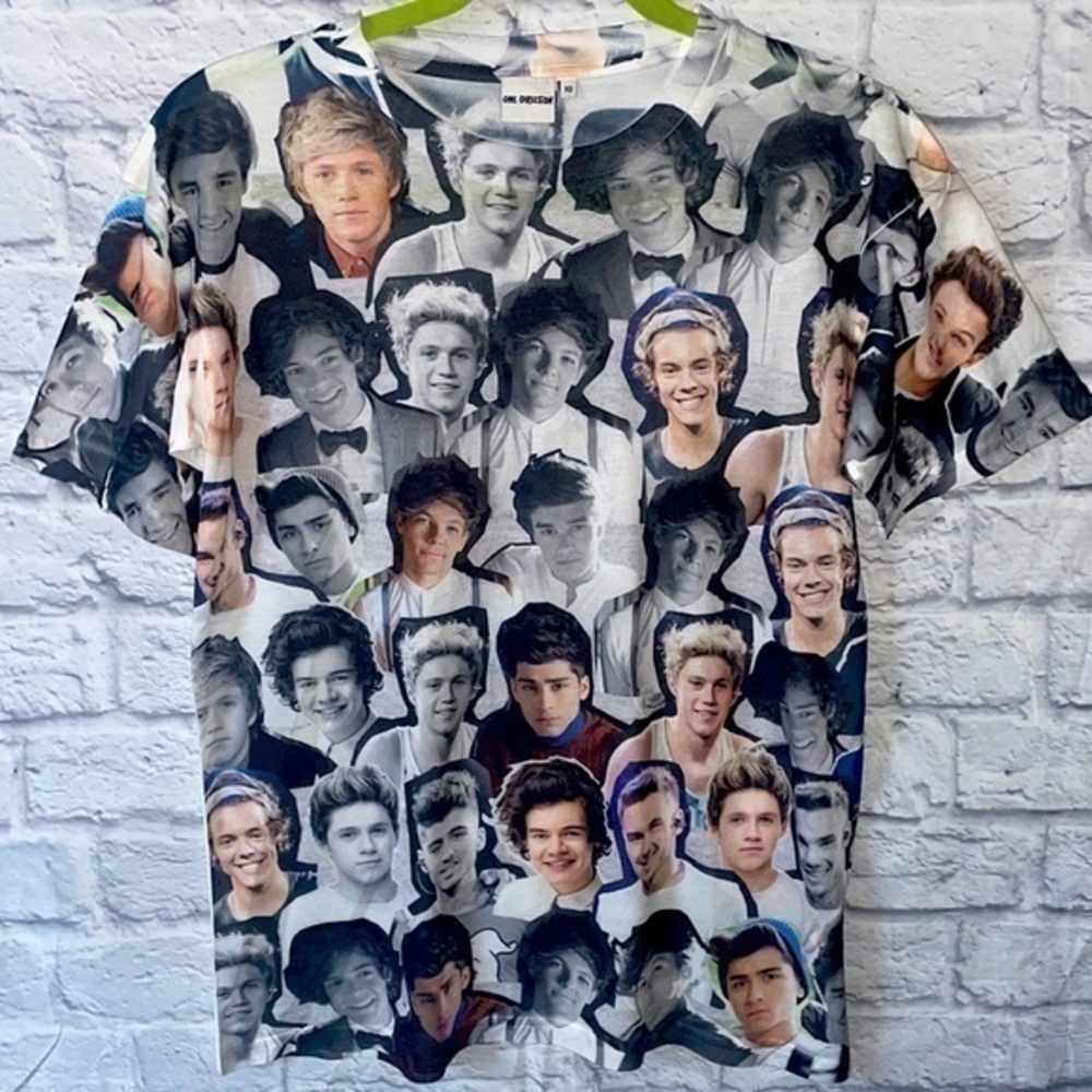 Unisex One Direction Face Collage Photo Mosaic Atmosphere Paper Thin Tee Shirt
